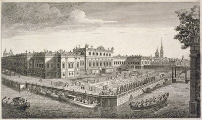 Nordwestansicht des Sommerpalastes Ihrer Kaiserlichen Majestät in St. Petersburg, veröffentlicht von Bowles und Carver von English School